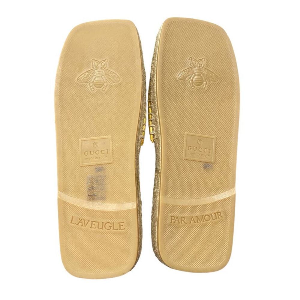 Gucci Interlocking G Cut Out Espadrille Gold Leather GG Slide Sandal 38.5 - Picture 7 of 10